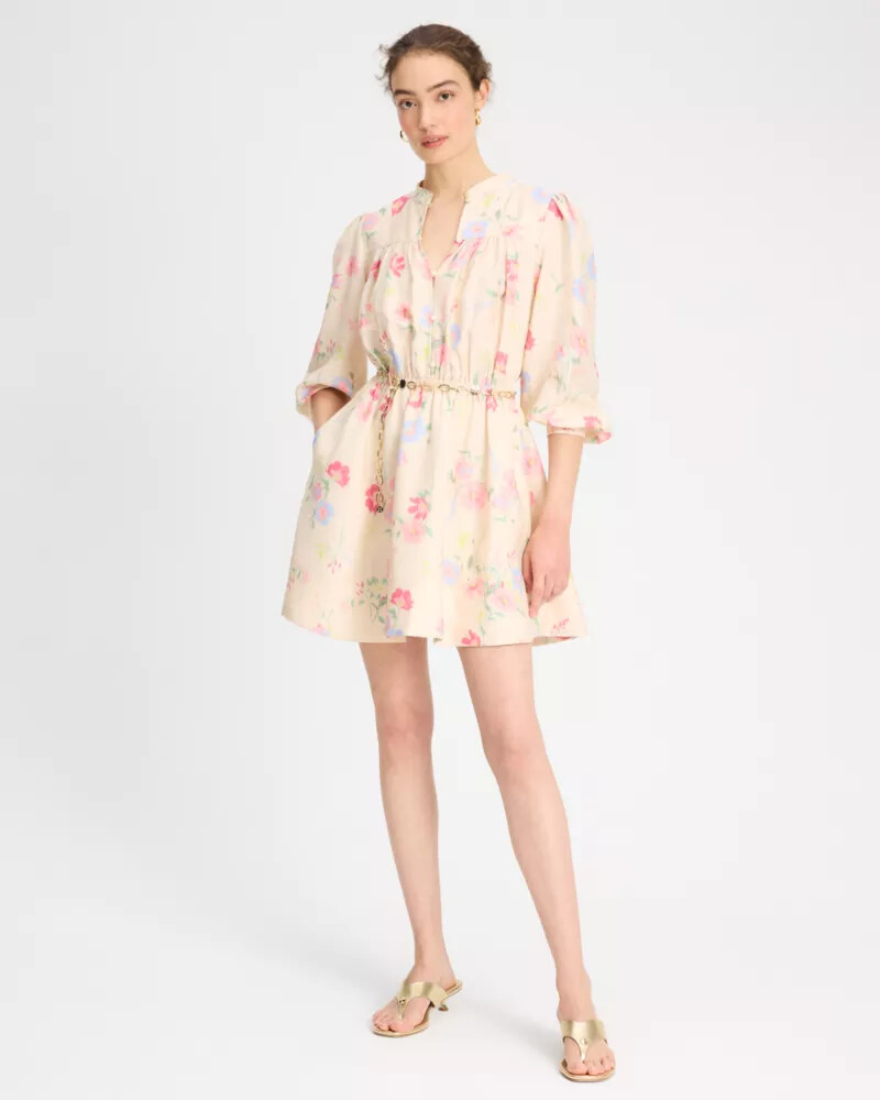 whimsical garden belted shirt dress antique pearl
