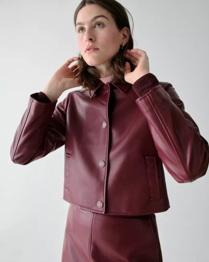 faux nappa leather jacket roasted pomegranate