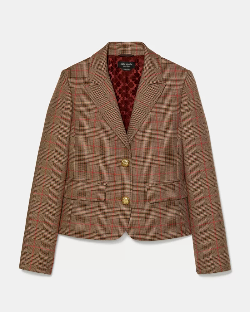 plaid school girl blazer burnt umber multi