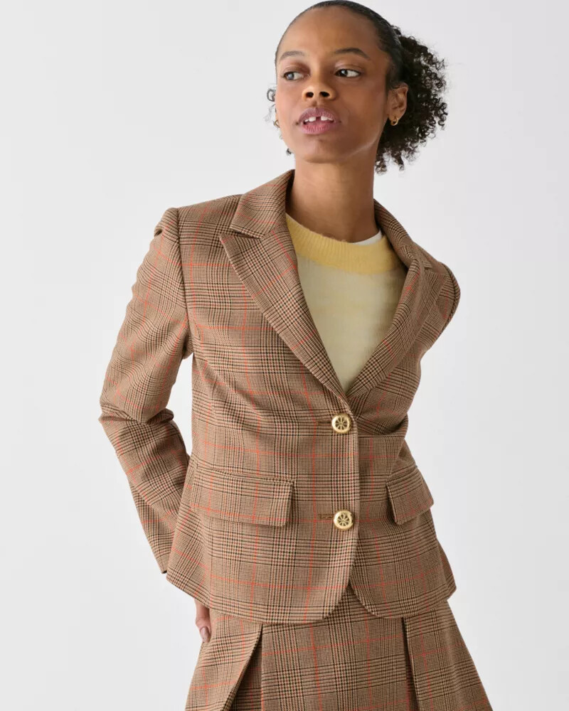 plaid school girl blazer burnt umber multi