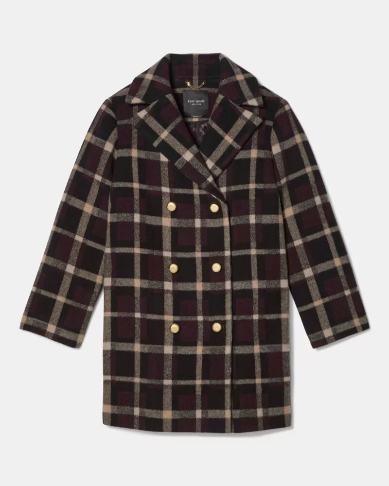 plaid double breasted coat black multi