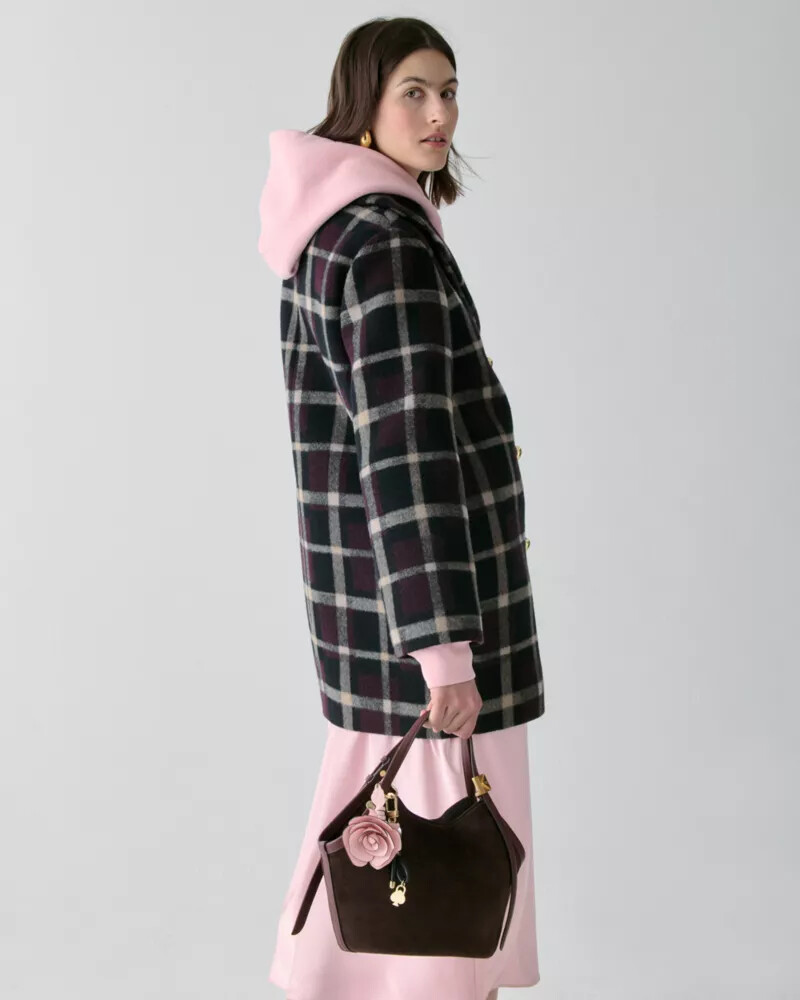 plaid double breasted coat black multi