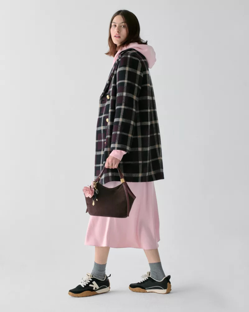 plaid double breasted coat black multi