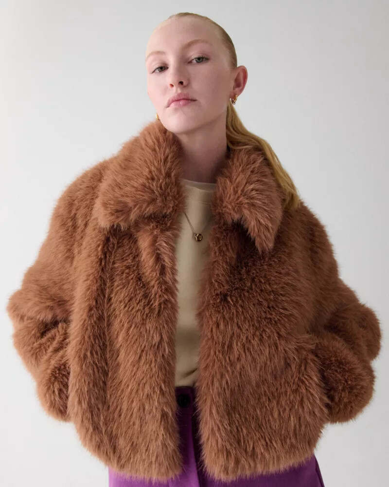 faux fur jacket light tamarind