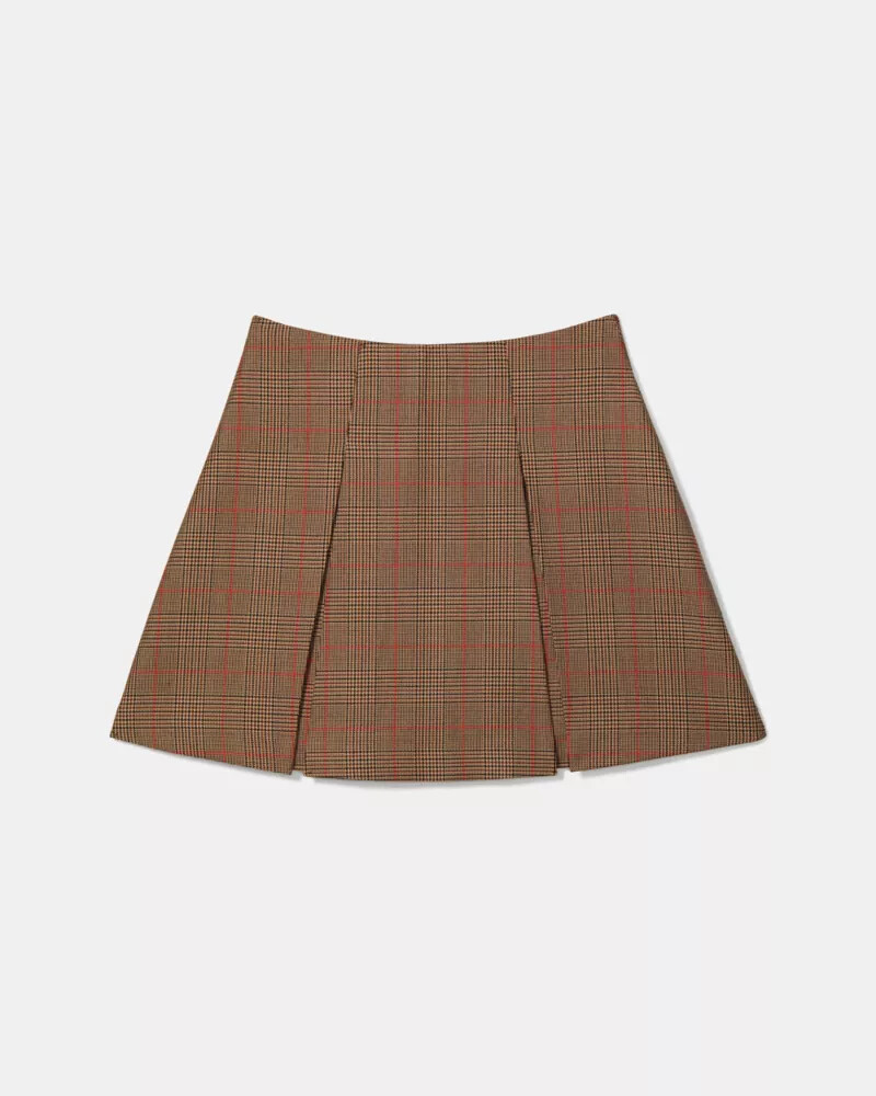 plaid box pleat mini skirt burnt umber multi