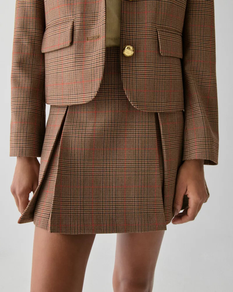 plaid box pleat mini skirt burnt umber multi