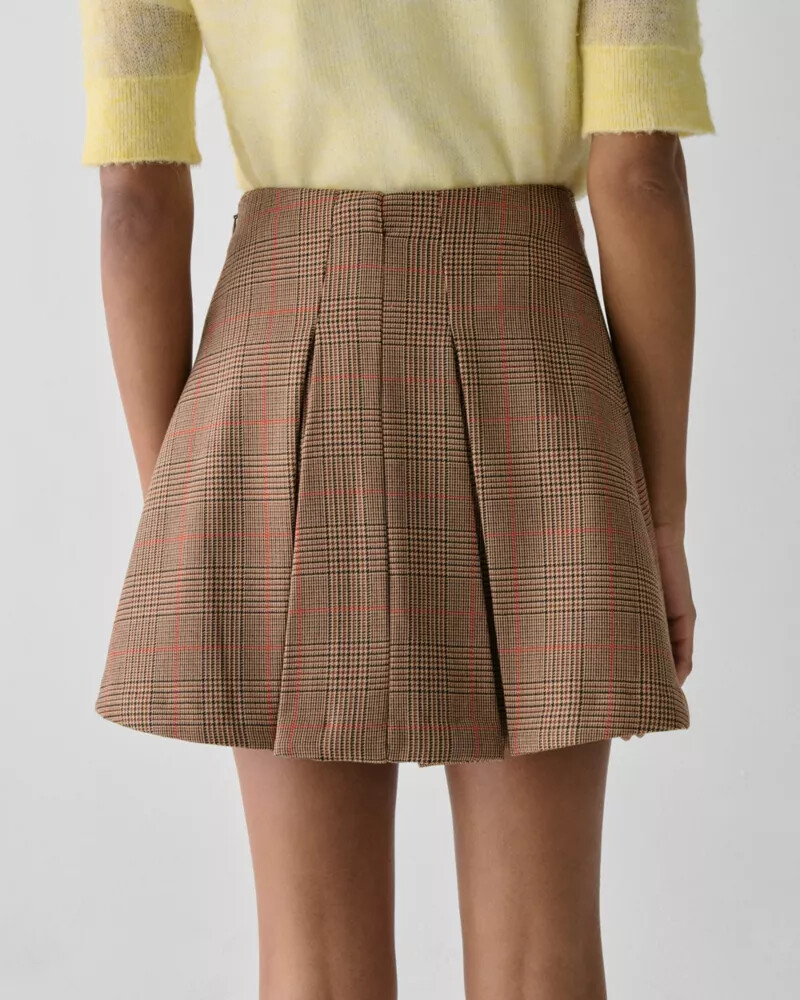 plaid box pleat mini skirt burnt umber multi