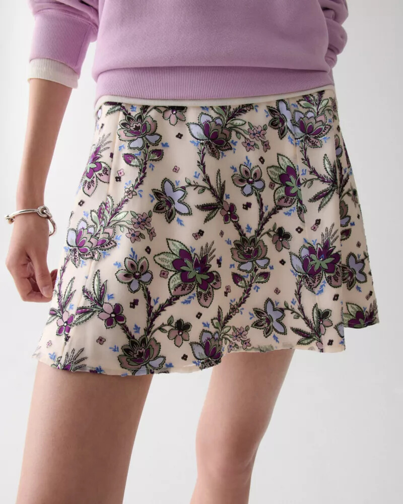 satin devore mini skirt parchment
