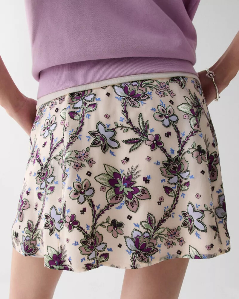 satin devore mini skirt parchment