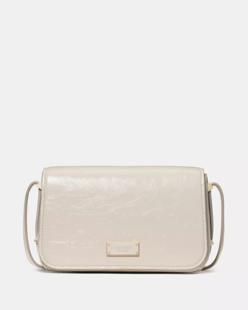 liv crinkle patent crossbody bag cashew milk