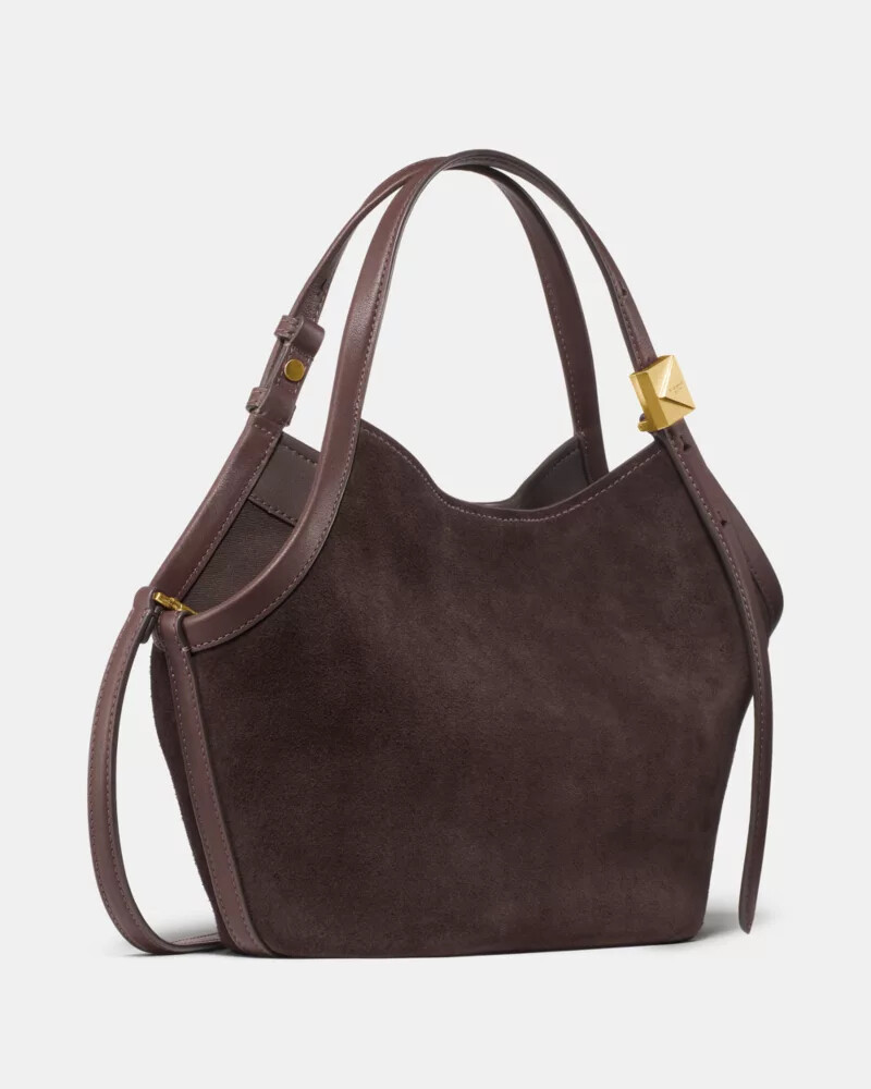deco suede small tulip tote bag hot fudge