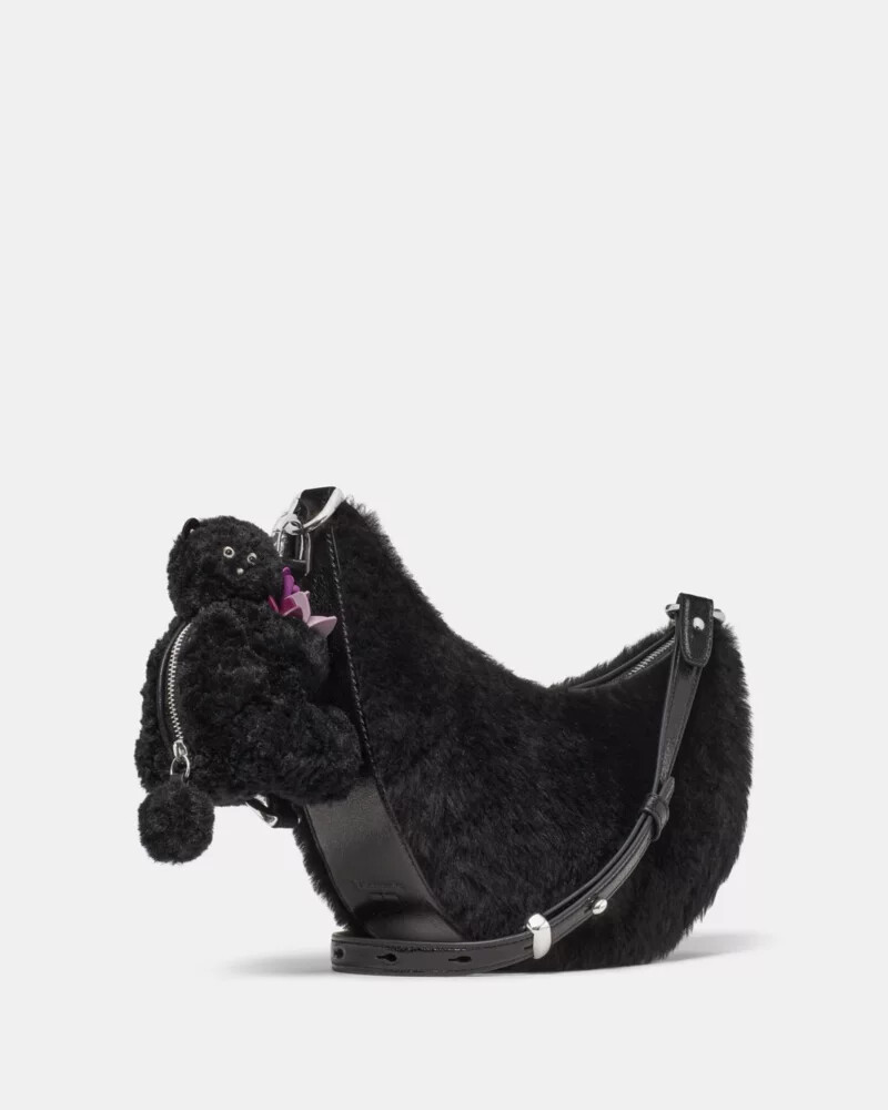duo shearling bear crossbody bag black multi