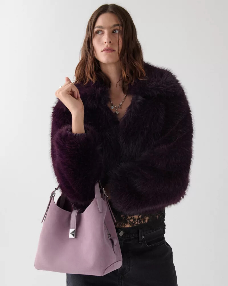 deco suede crossbody tote bag market purple multi