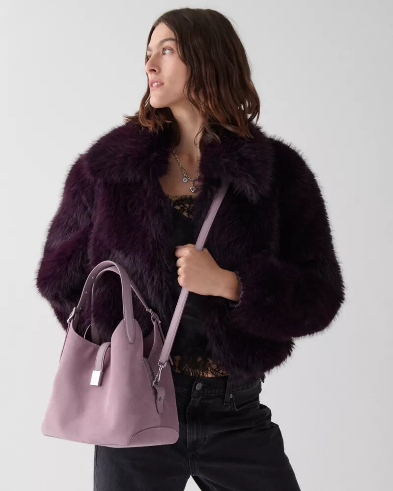 deco suede crossbody tote bag market purple multi
