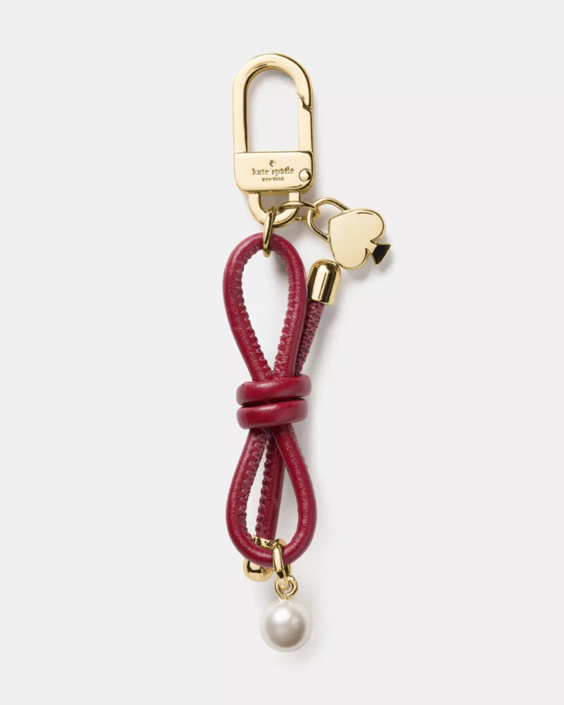 bow faux pearl bag charm red jam