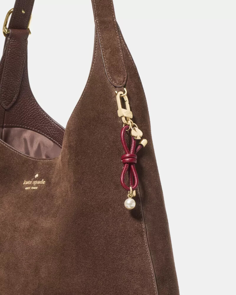 bow faux pearl bag charm red jam