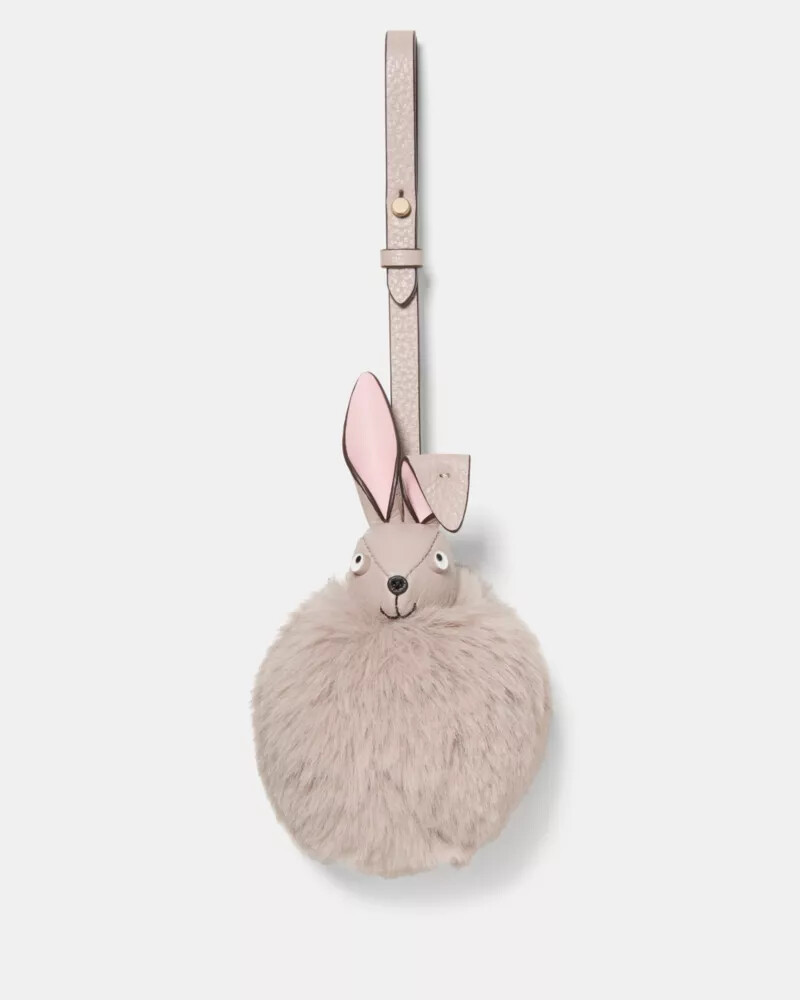 3d faux fur bunny bag charm cozy grey