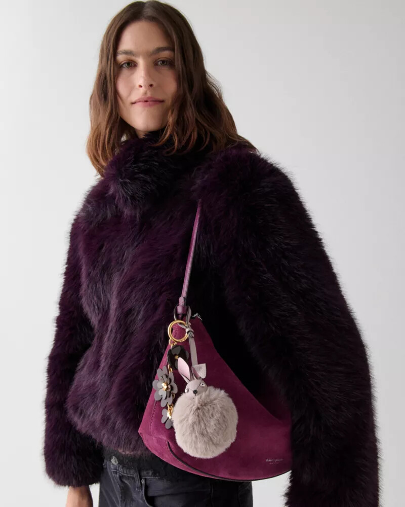 3d faux fur bunny bag charm cozy grey