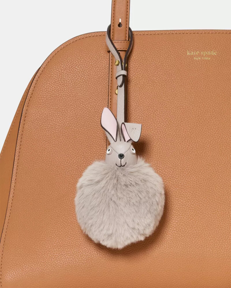 3d faux fur bunny bag charm cozy grey
