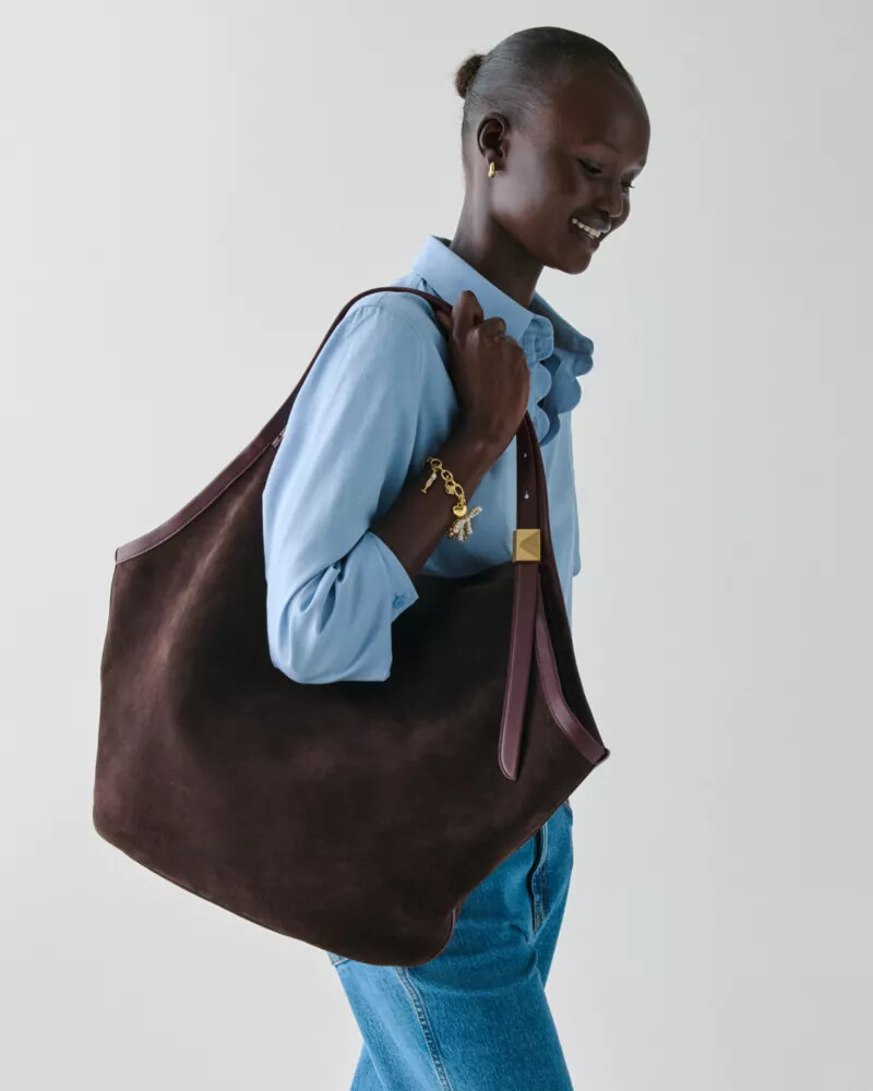 deco suede large tulip tote hot fudge