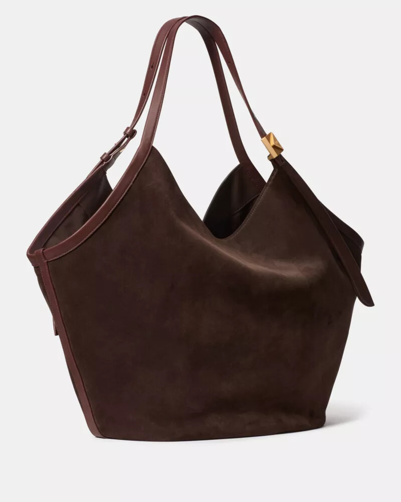 deco suede large tulip tote hot fudge