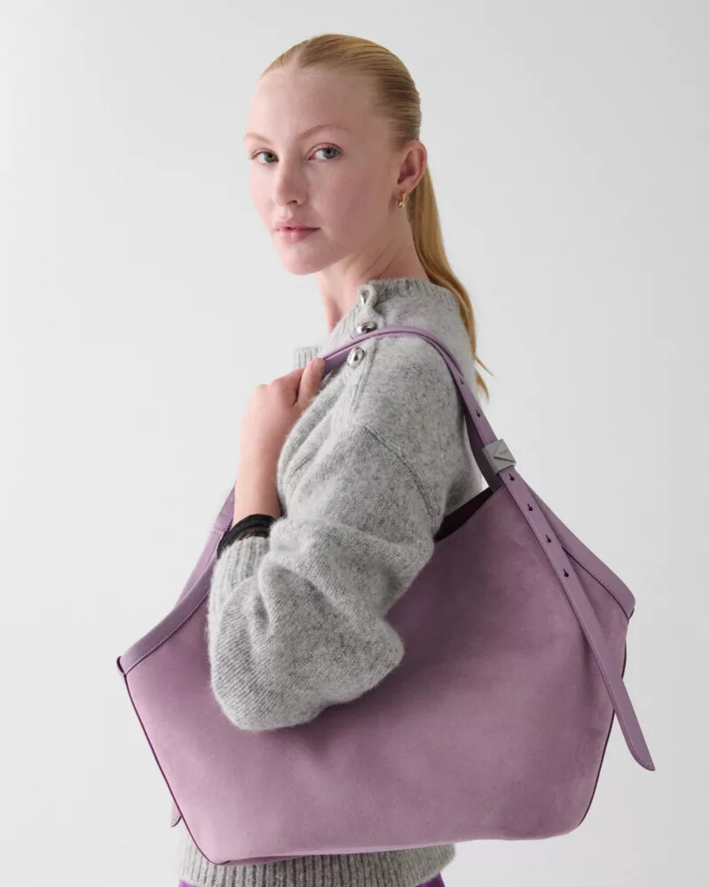 deco suede tulip tote market purple