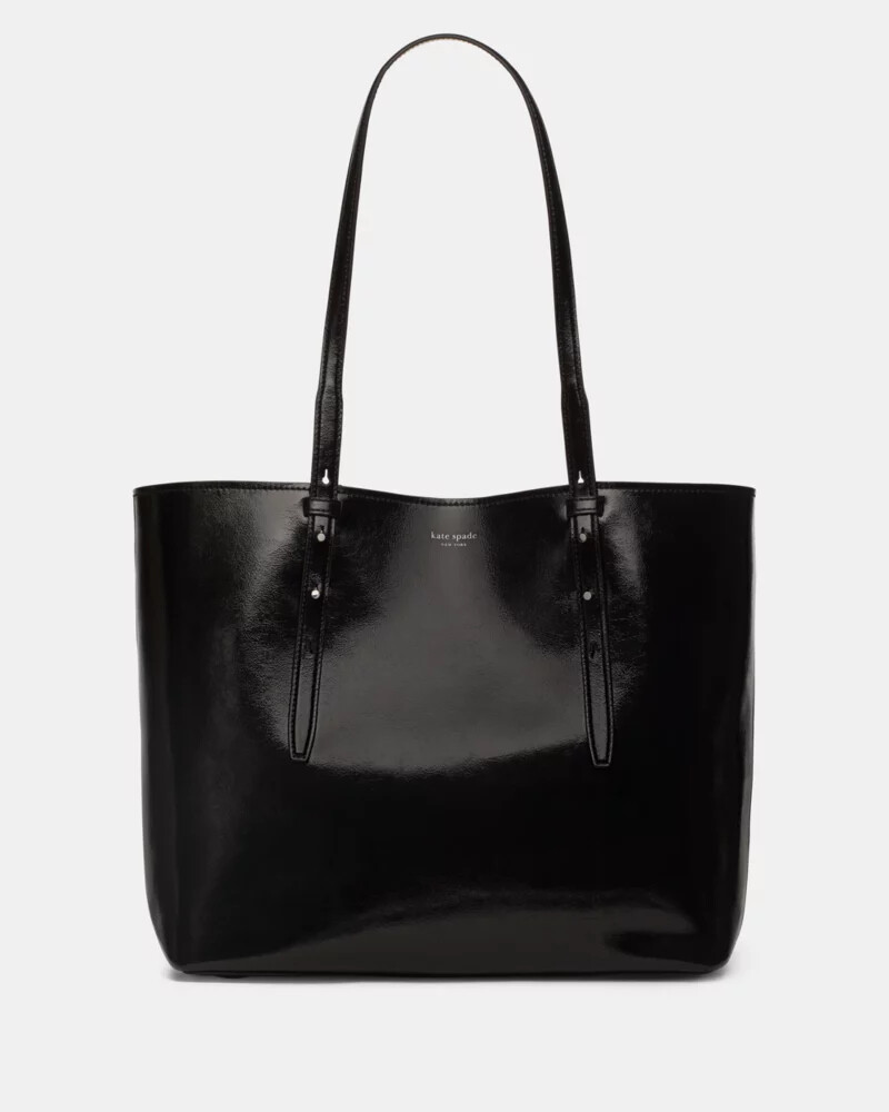 do it all patent tote bag black