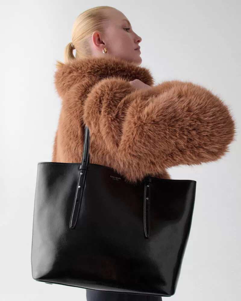 do it all patent tote bag black