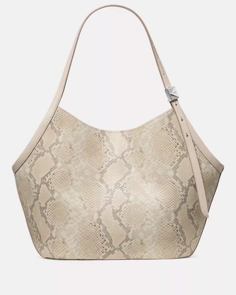 deco snake embossed tulip tote bag neutral multi