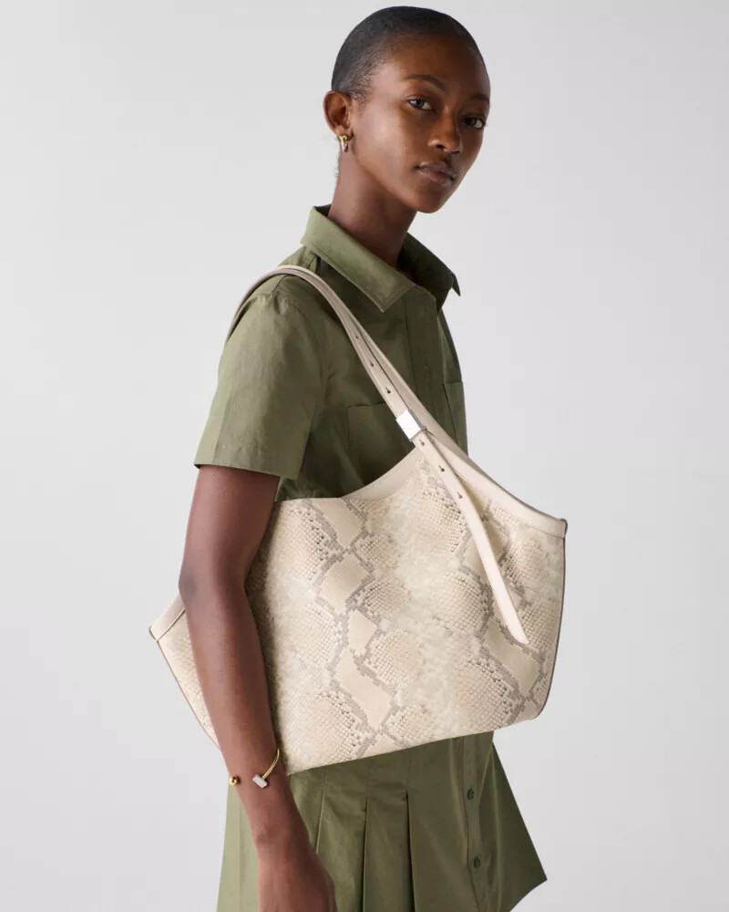 deco snake embossed tulip tote bag neutral multi