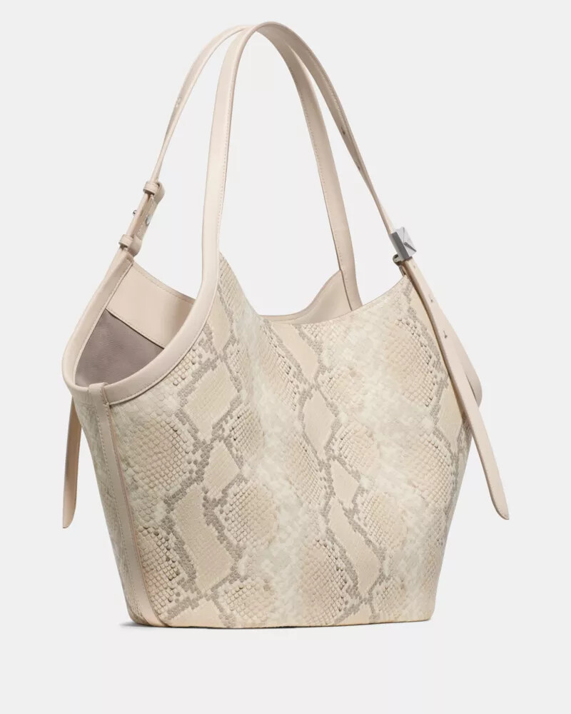 deco snake embossed tulip tote bag neutral multi