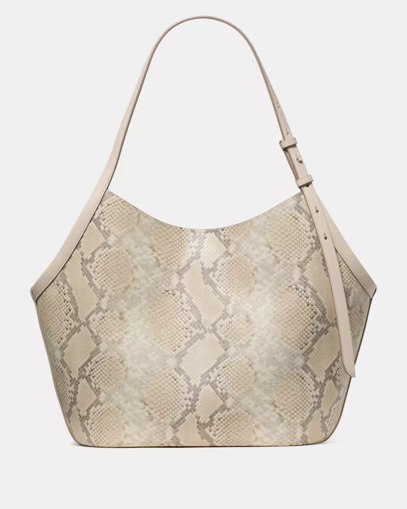 deco snake embossed tulip tote bag neutral multi