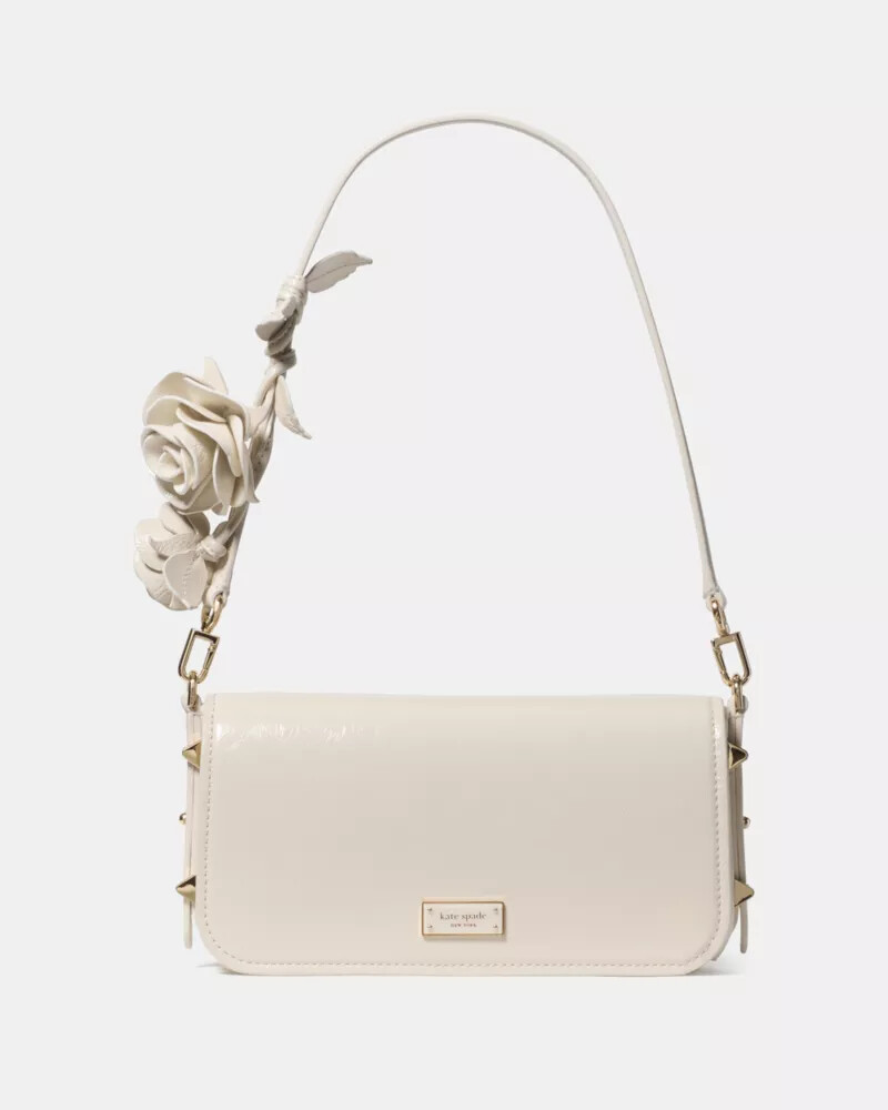 liv crinkle patent shoulder bag cashew milk