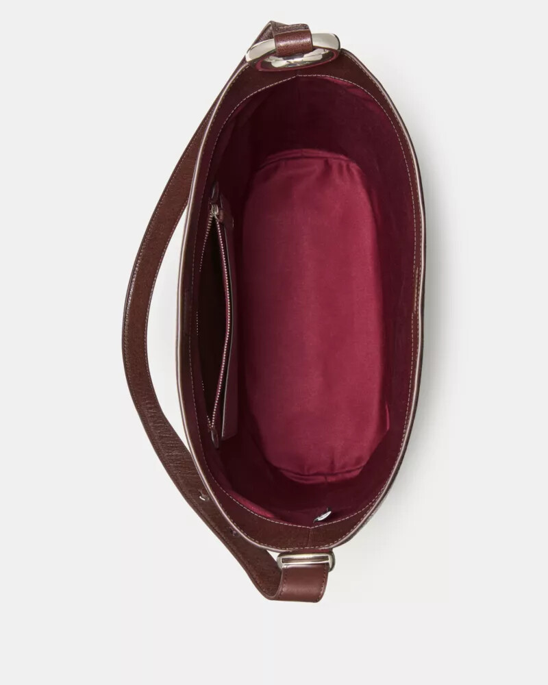 halo glazed leather large bucket bag hot fudge