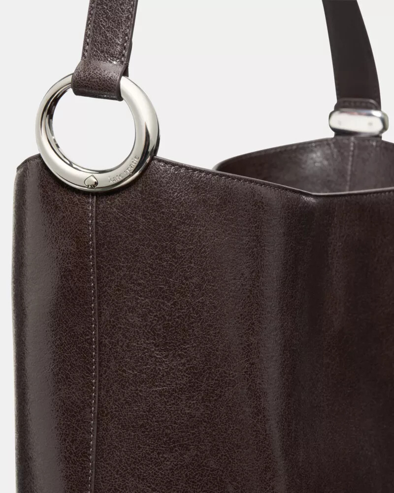 halo glazed leather large bucket bag hot fudge