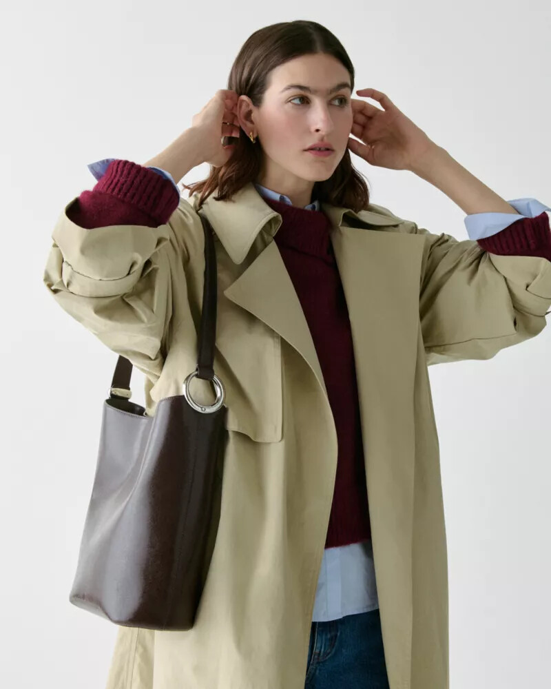 halo glazed leather bucket bag hot fudge