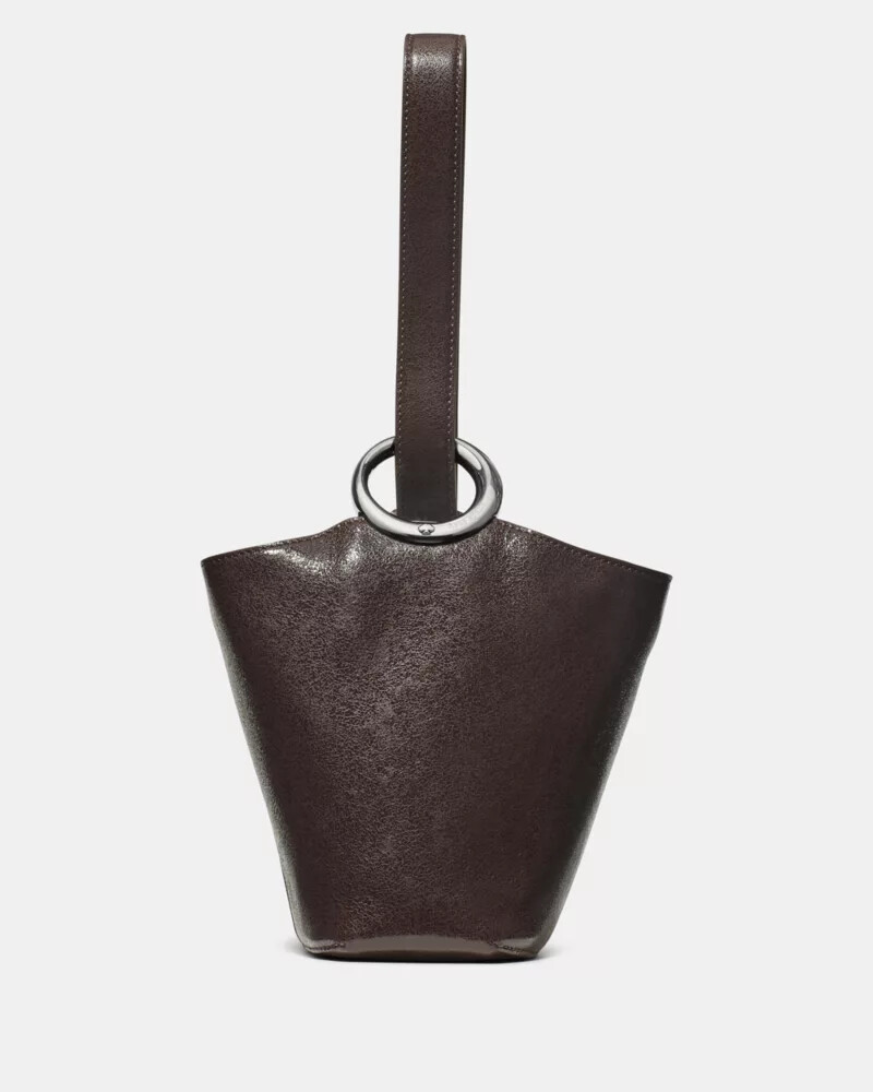 halo glazed leather mini bucket bag hot fudge