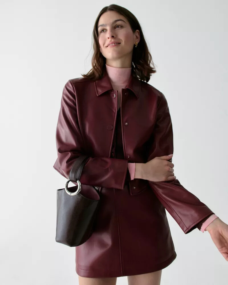 halo glazed leather mini bucket bag hot fudge