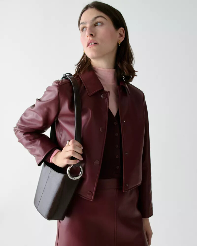 halo glazed leather mini bucket bag hot fudge