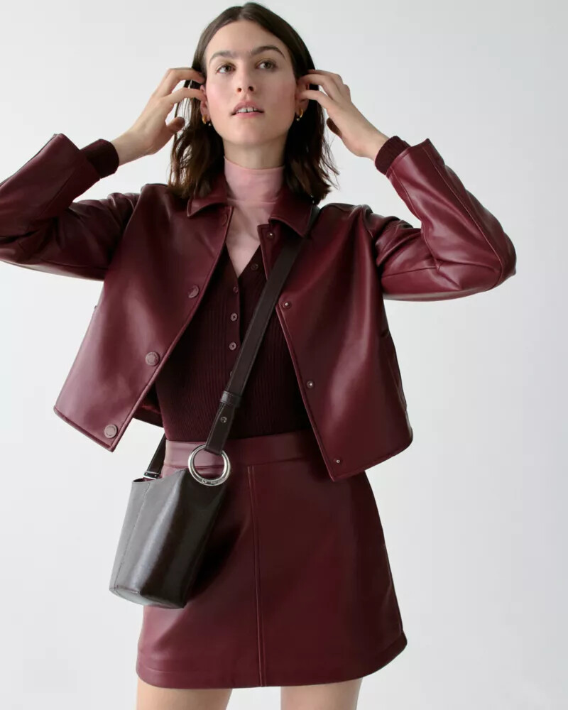halo glazed leather mini bucket bag hot fudge