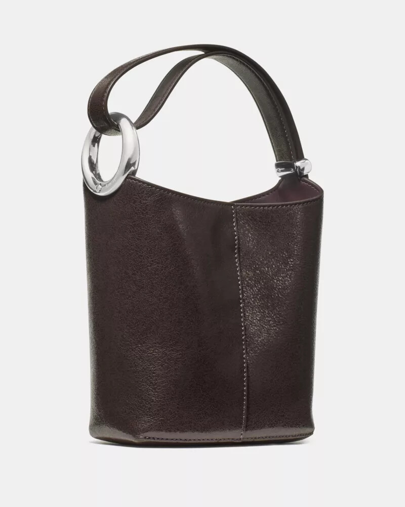 halo glazed leather mini bucket bag hot fudge