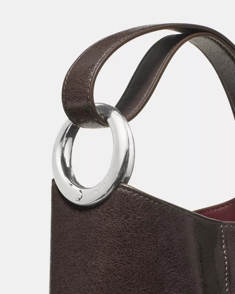halo glazed leather mini bucket bag hot fudge