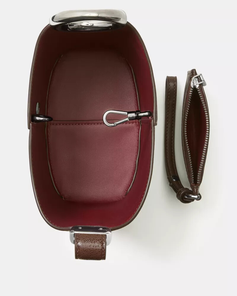 halo glazed leather mini bucket bag hot fudge