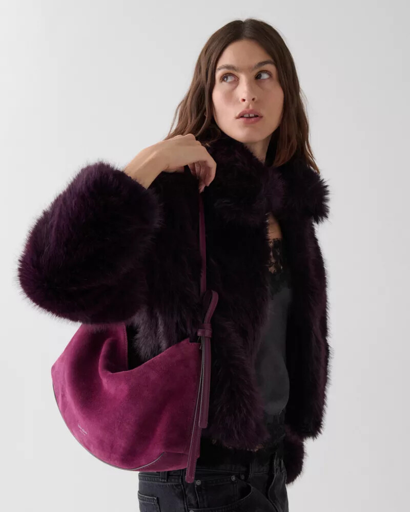 loop suede large shoulder bag purple agate