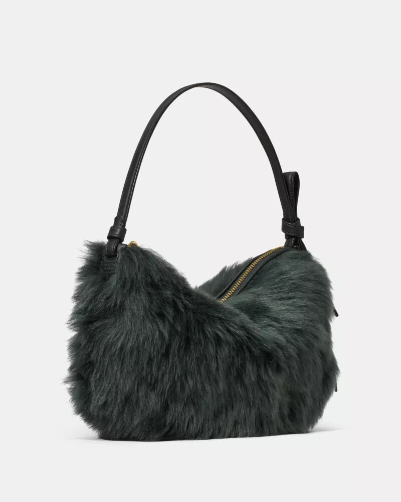 loop shearling shoulder bag deep evergreen