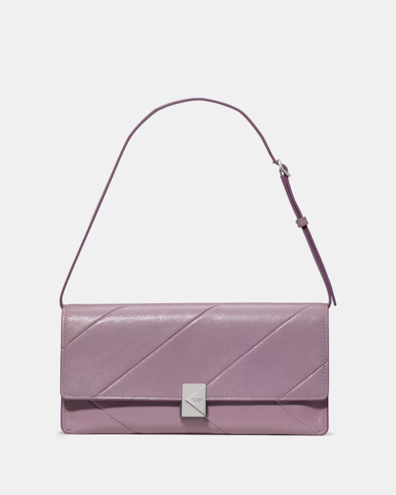 deco glazed leather soft shoulder bag market purple