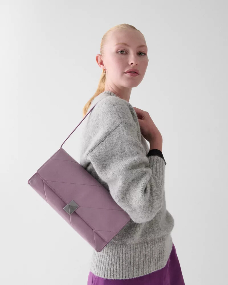 deco glazed leather soft shoulder bag market purple