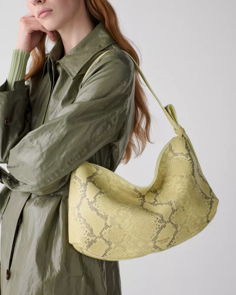 loop snake embossed large shoulder bag pale citron