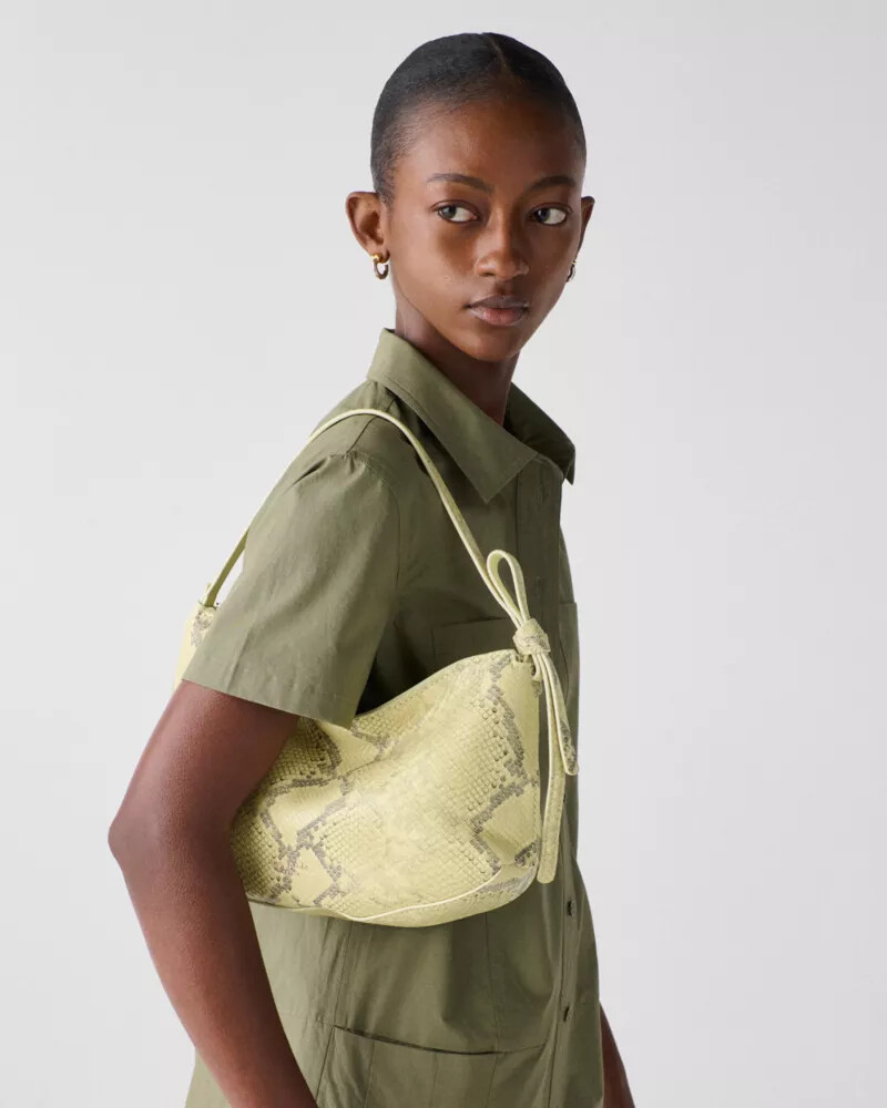 loop snake embossed shoulder bag pale citron