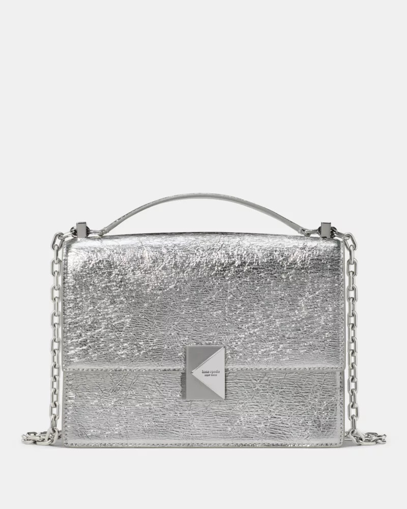 deco crinkle metallic chain shoulder bag silver